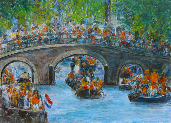 oranjefeest op de grachten van Amsterdam